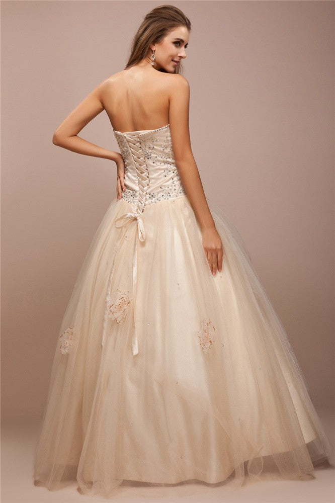 Vestidos de baile sin tirantes, sin mangas, con encaje, largos, con cuentas, de red y satén