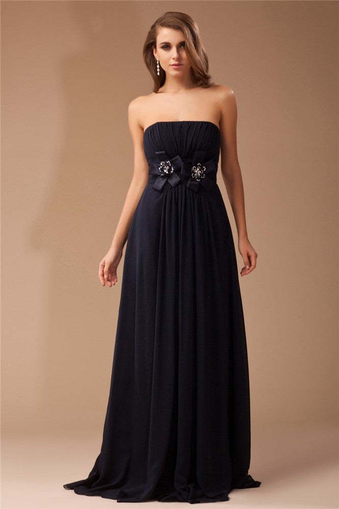 Dark Navy Chiffon A-Line Bridesmaid Dress with Ruched Bodice
