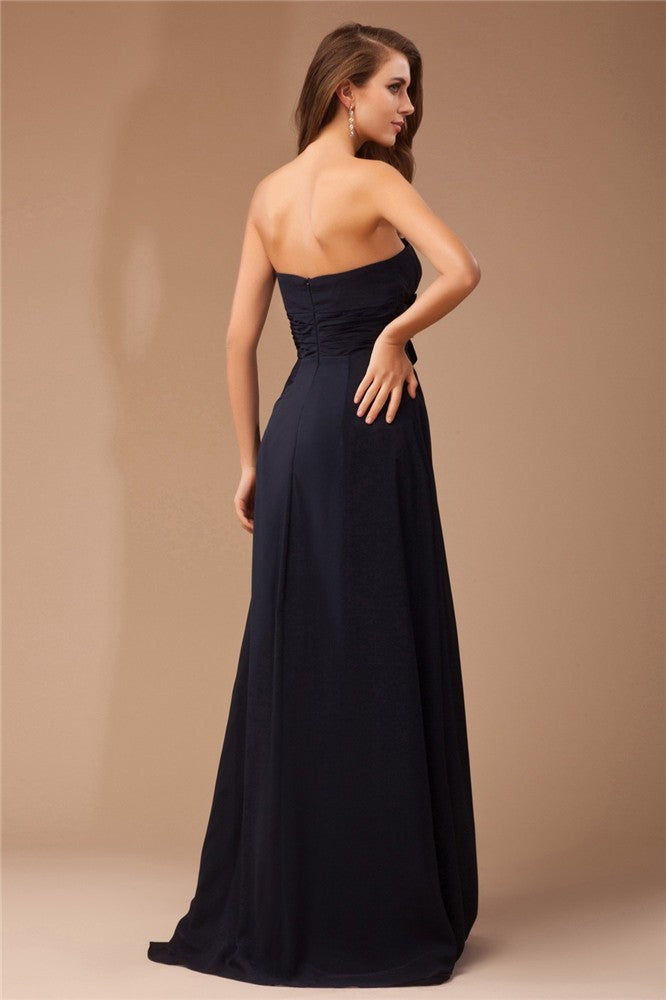 Dark Navy Chiffon A-Line Bridesmaid Dress with Ruched Bodice