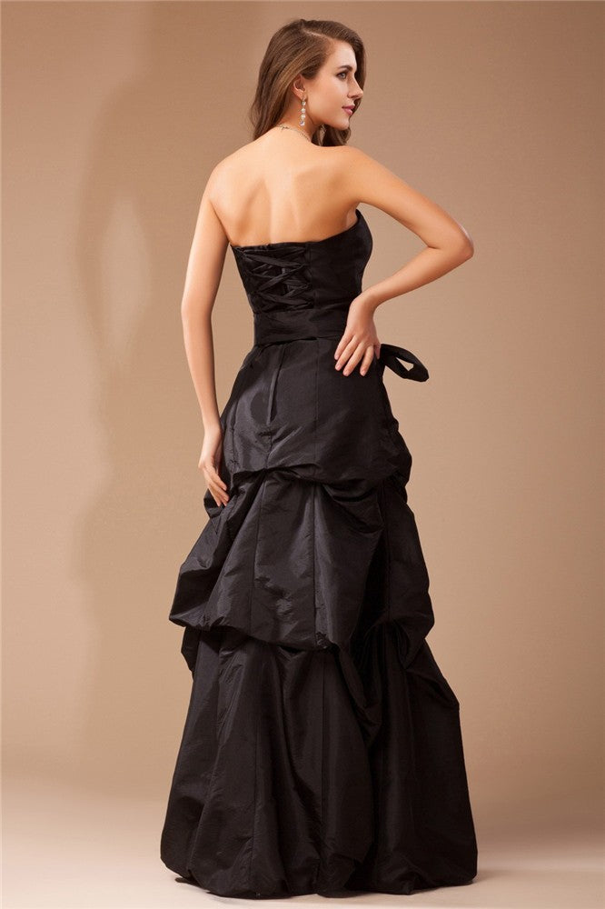Black Satin A-Line Floor-Length Straight Neck Evening Dress
