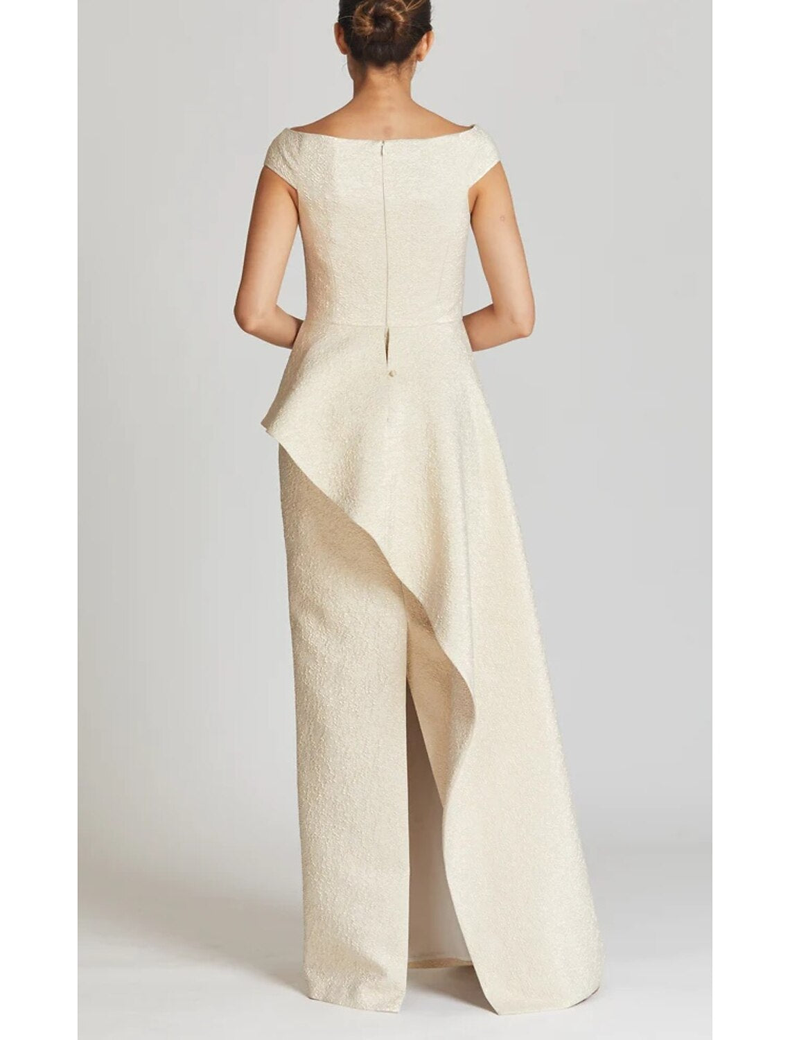 Vestido de noche elegante con corte en forma de columna, formal, largo hasta el suelo, sin mangas, hombros descubiertos, poliéster, con estampado floral