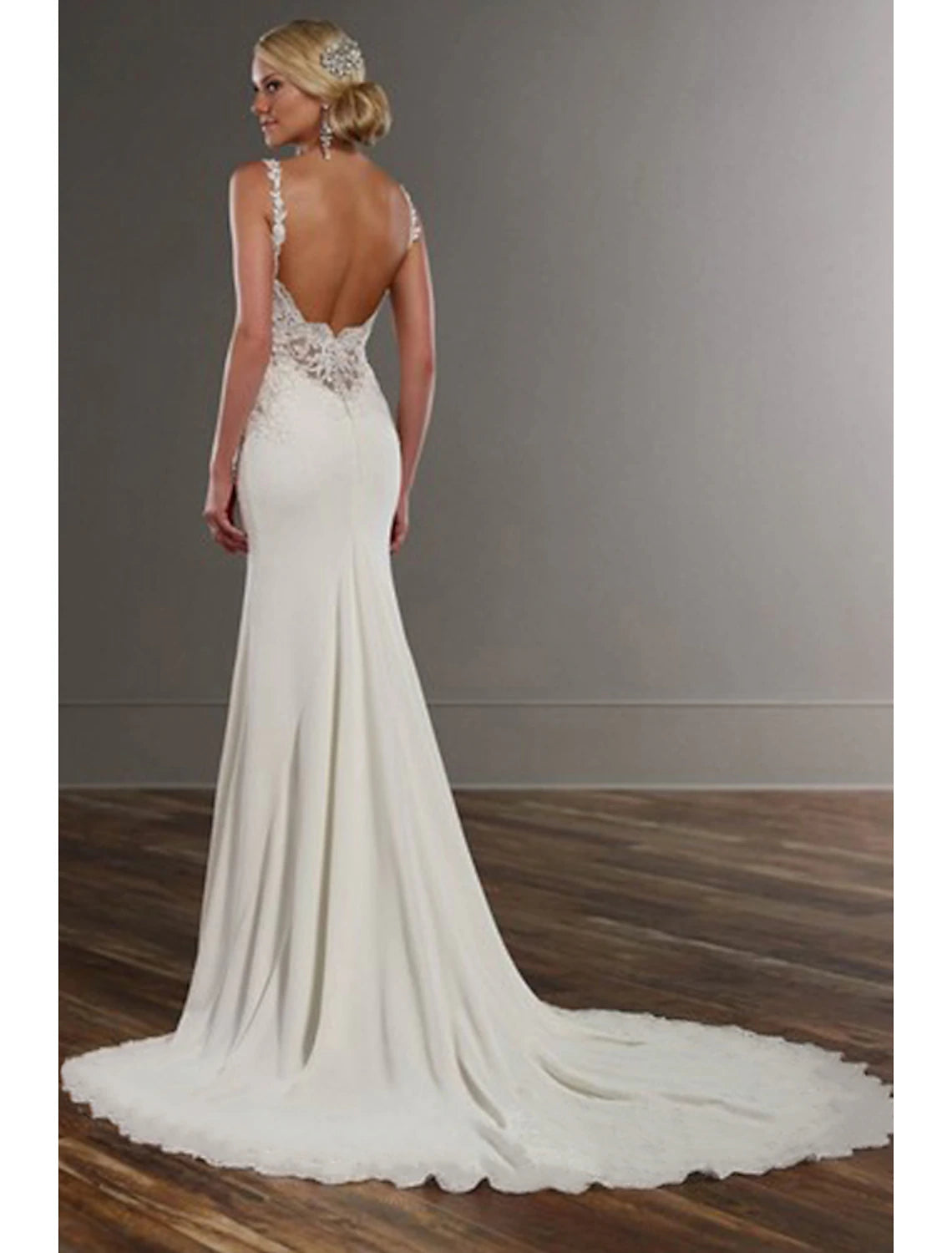 Vestidos de novia formales de corte sirena/trompeta con escote en V, sin mangas, con cola capilla y encaje, con apliques, para verano, bodas y fiestas, ropa de mujer