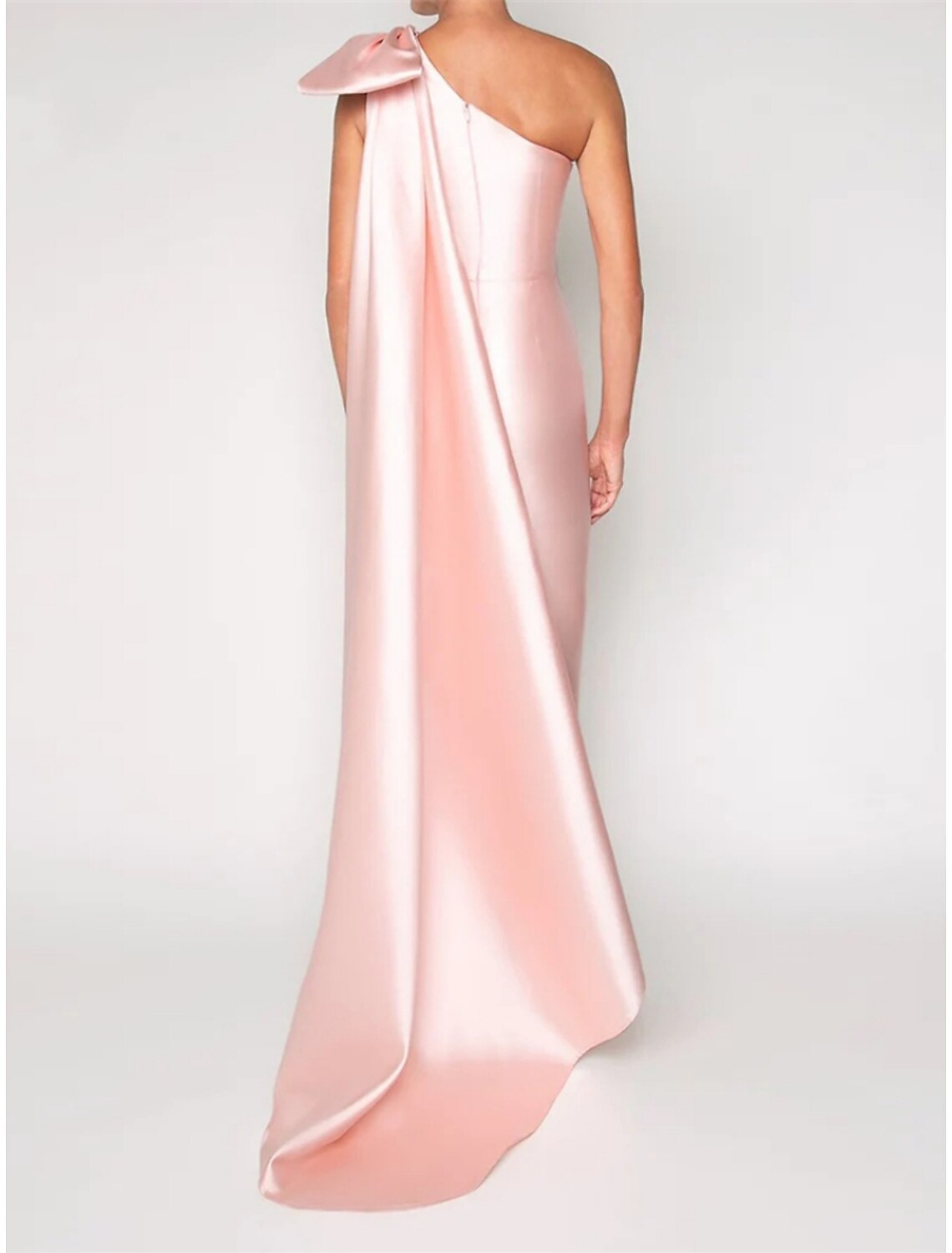 Lavender Satin One Shoulder Floor-Length Evening Dress with Bow Detail