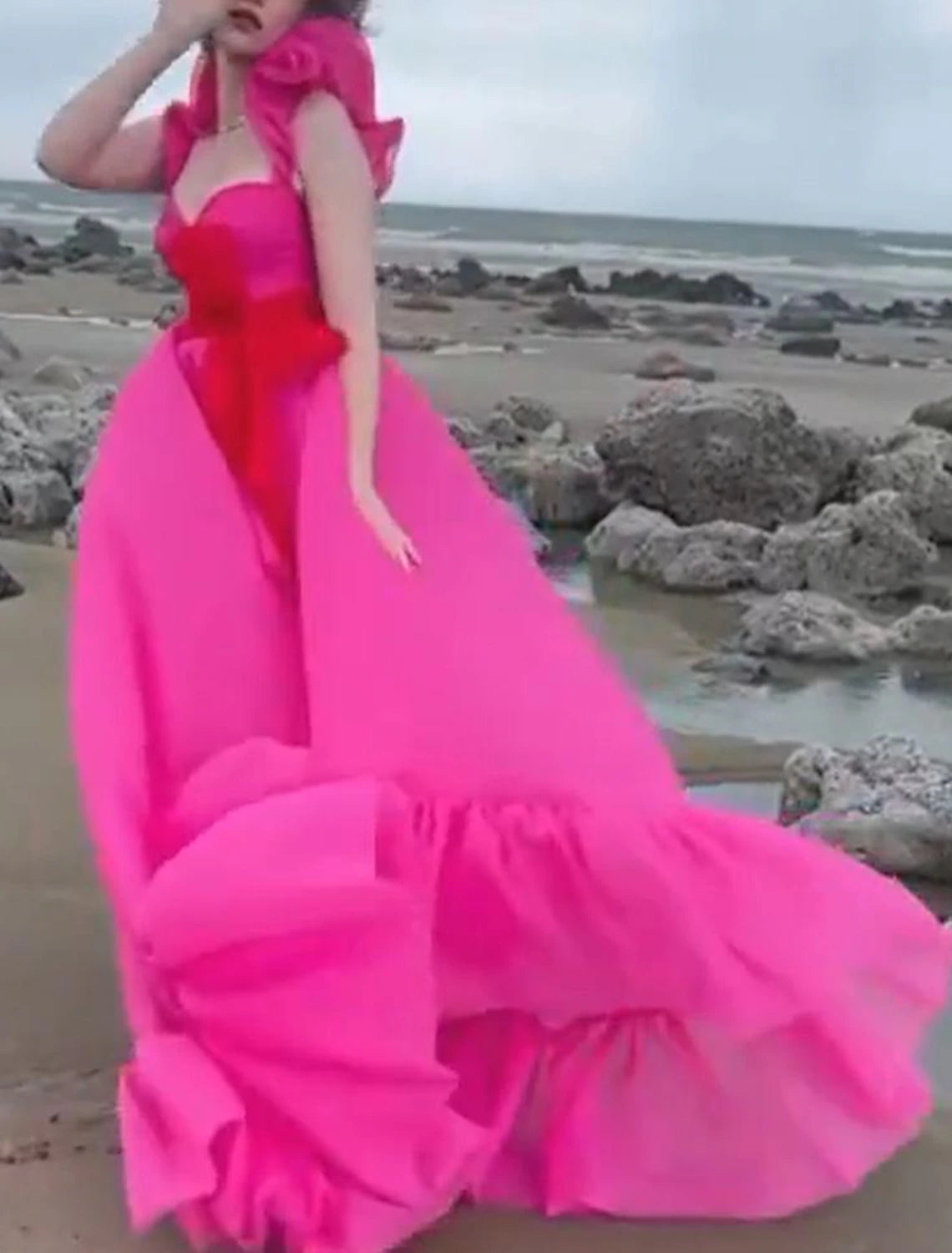 Vestido de noche de fiesta, alto bajo, quinceañera, asimétrico, sin mangas, escote cuadrado, organza con lazo(s) y volantes