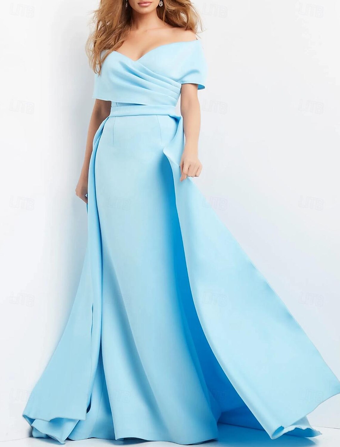 Vestido de noche elegante con corte en forma de tubo/columna, vestido formal de boda, largo hasta el suelo, manga corta, escote en forma de corazón, tela con fruncido