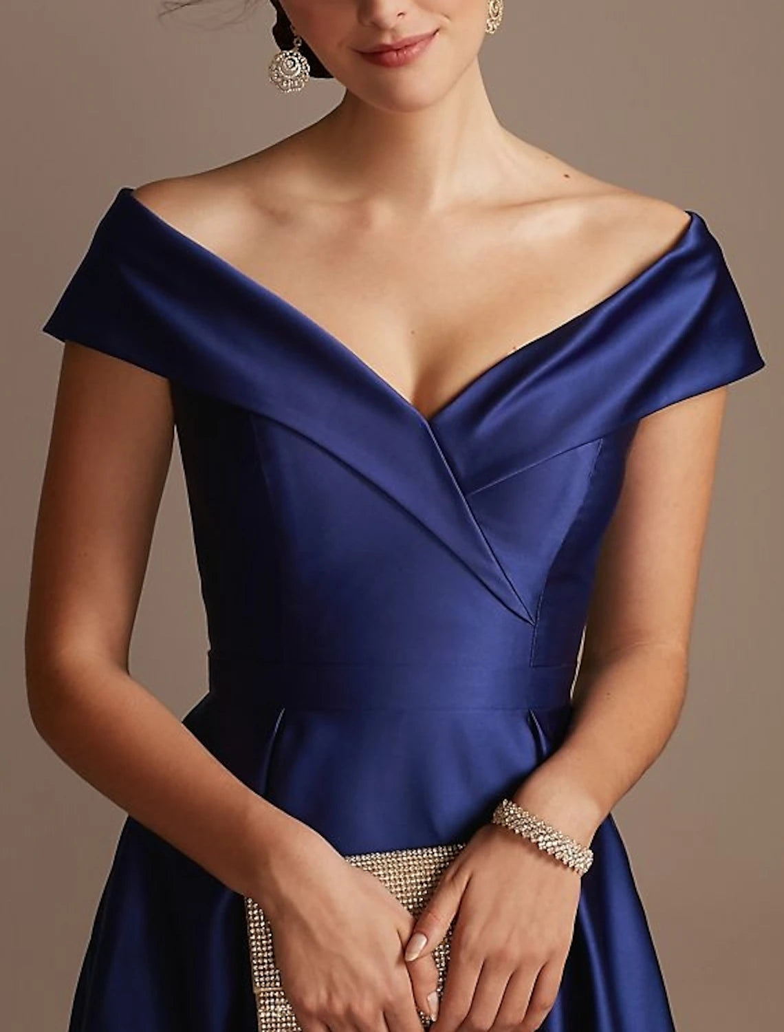Royal Blue Satin Off-the-Shoulder A-Line High-Low Dress