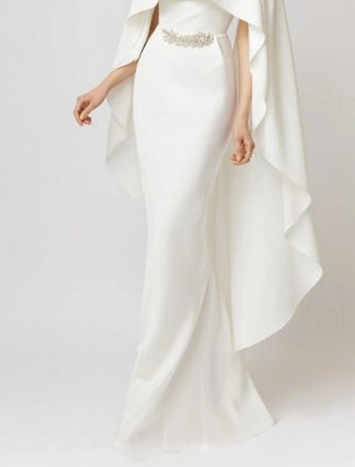 Mermaid / Trumpet Evening Gown Maxi Dress Formal Wedding Guest Floor Length Sleeveless Jewel Neck Capes  Chiffon with Appliques