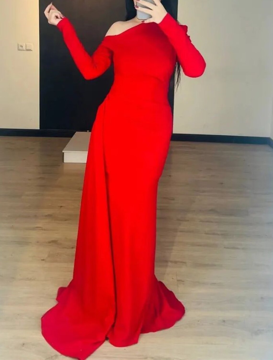 Mermaid / Trumpet Evening Gown Elegant Dress Formal Christmas Sweep / Brush Train Long Sleeve One Shoulder Satin with Overskirt