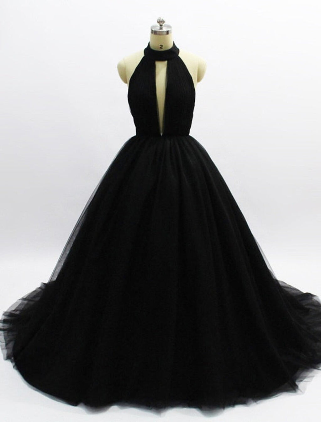 Vestido de fiesta de baile con espalda abierta, vestido de fiesta de bodas, dulce 16, cola de corte, sin mangas, cuello halter, tul, espalda descubierta con pliegues