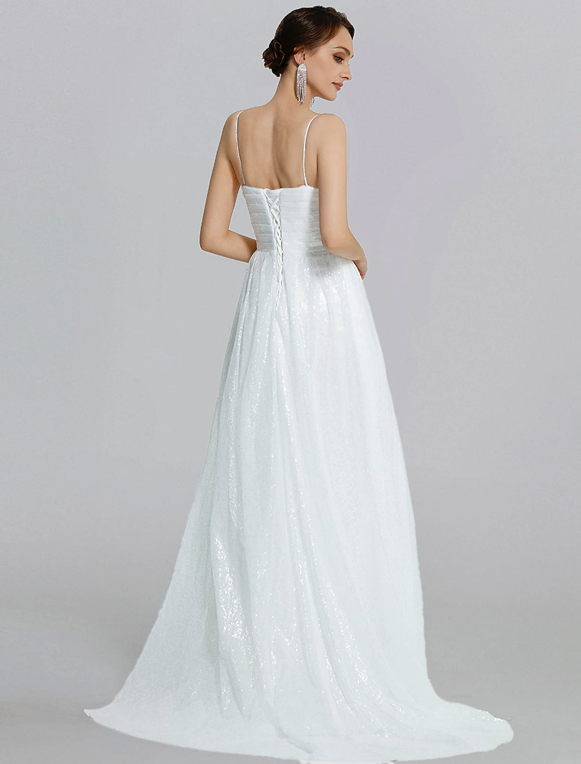 Abiti da ballo a sirena/tromba, scintillanti, da sposa, lunghi fino al pavimento, senza maniche, con scollo a cappuccio, paillettes e spacco arricciato