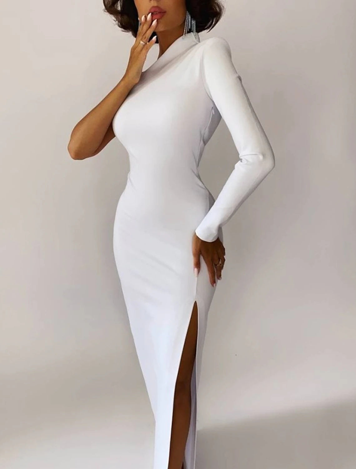 Mermaid Black Dress Plus Size Evening Gown Minimalist Dress Formal Evening Sweep / Brush Train Long Sleeve One Shoulder Fall Wedding Guest  Fabric with Slit Pure Color 2025