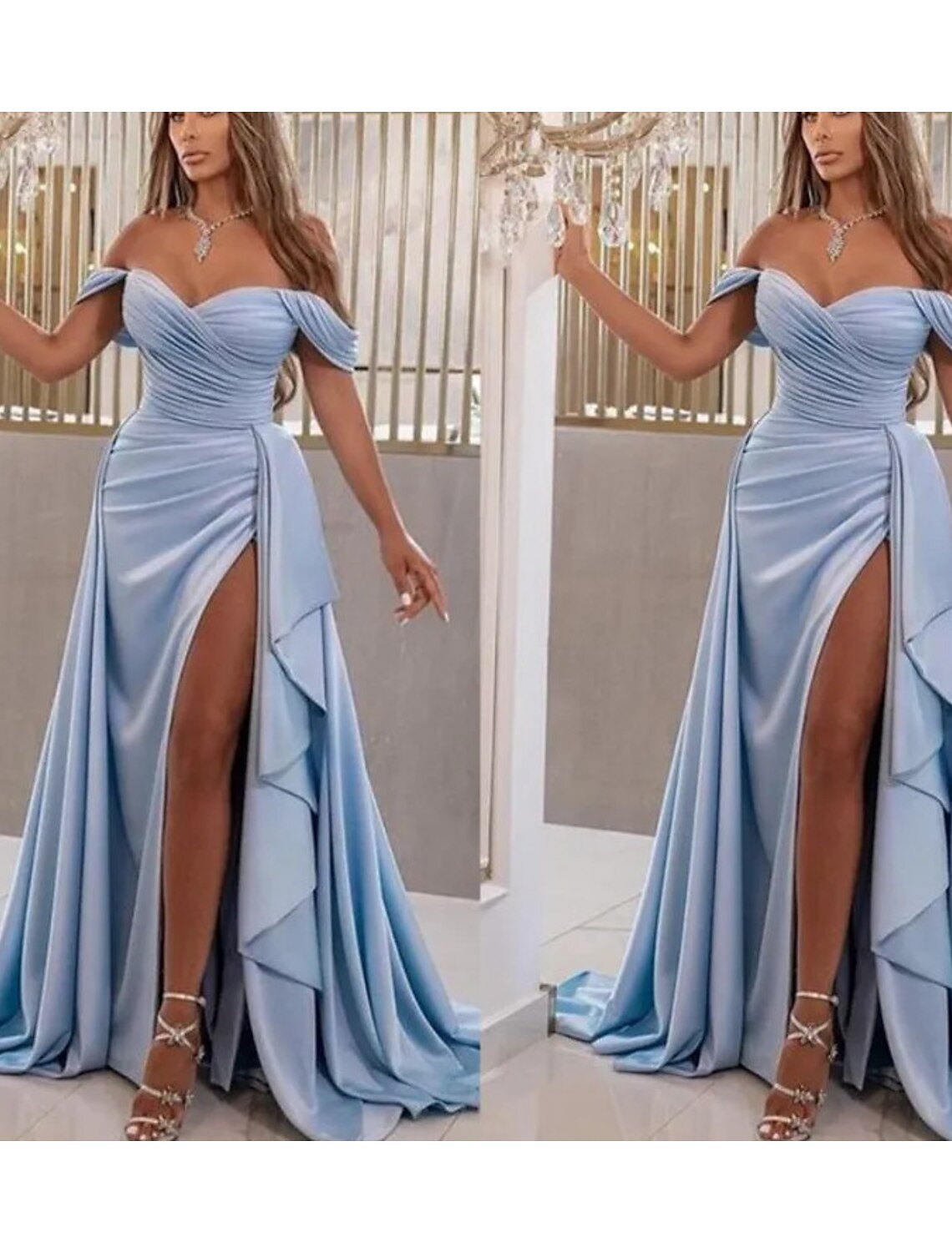 Vestidos de fiesta de corte A, vestido de fiesta con abertura alta, para invitados de boda, cola larga/cortada, sin mangas, escote corazón, satén con abertura