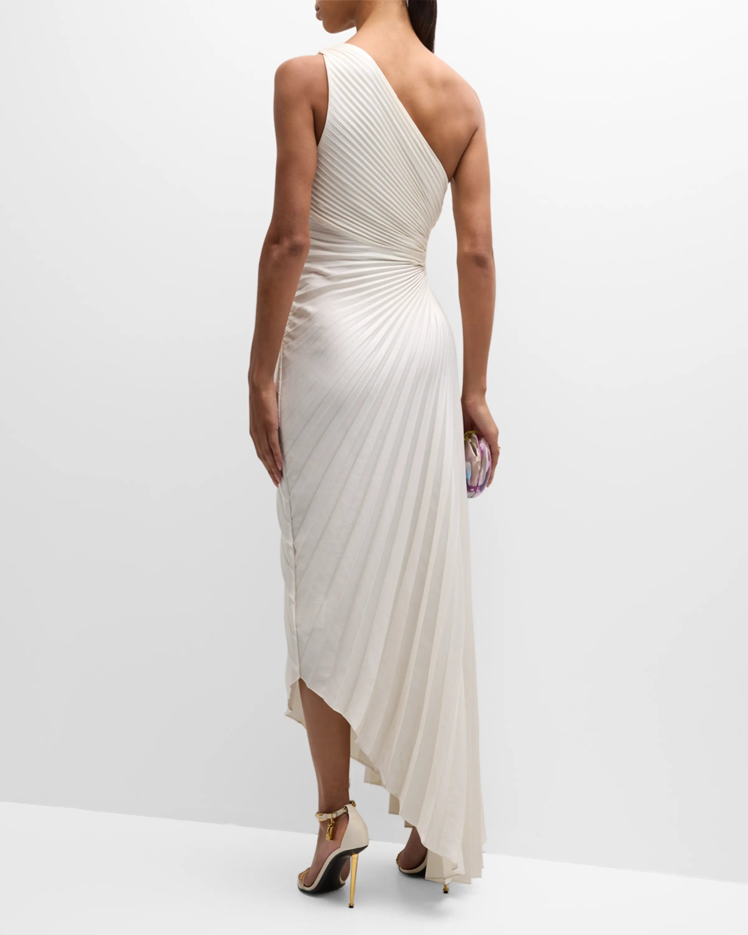 Noble and elegant pleated asymmetrical one shoulder prom dress