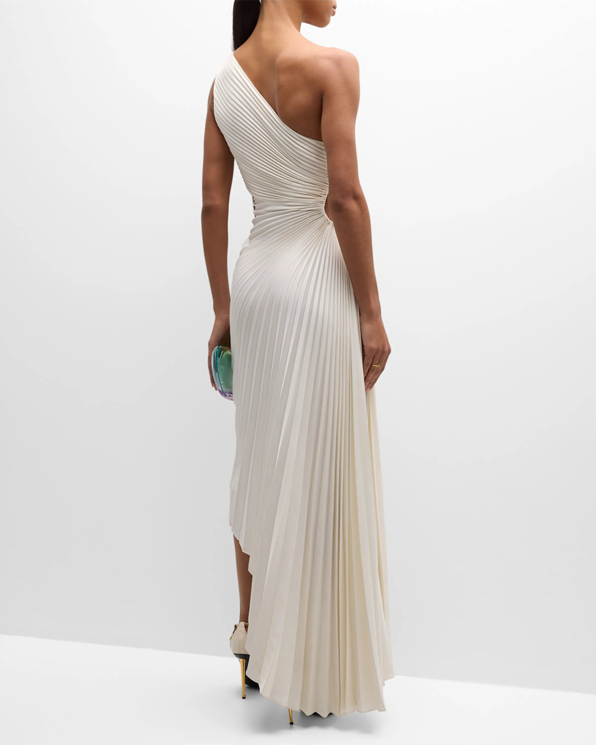 Noble and elegant pleated asymmetrical one shoulder prom dress