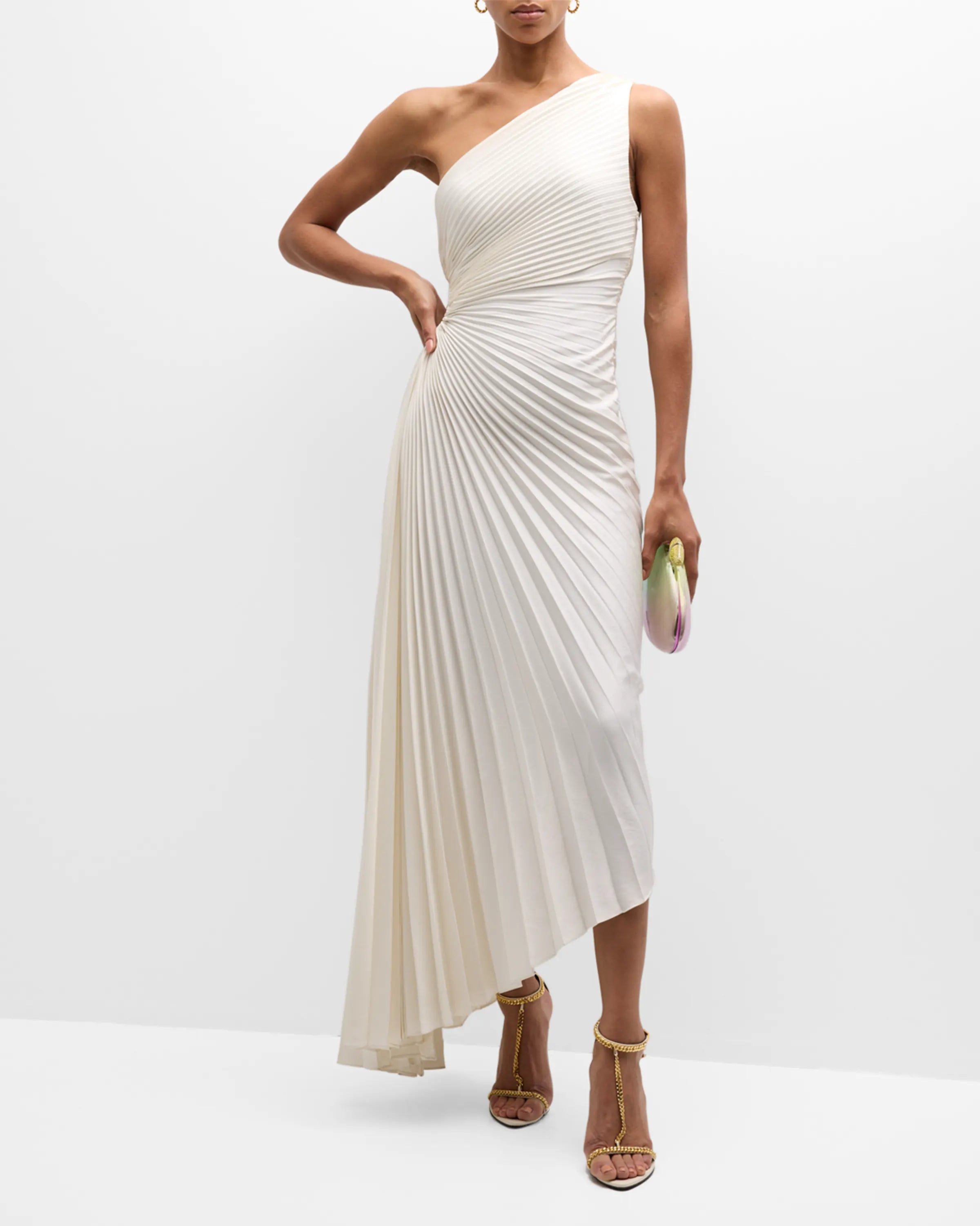Noble and elegant pleated asymmetrical one shoulder prom dress