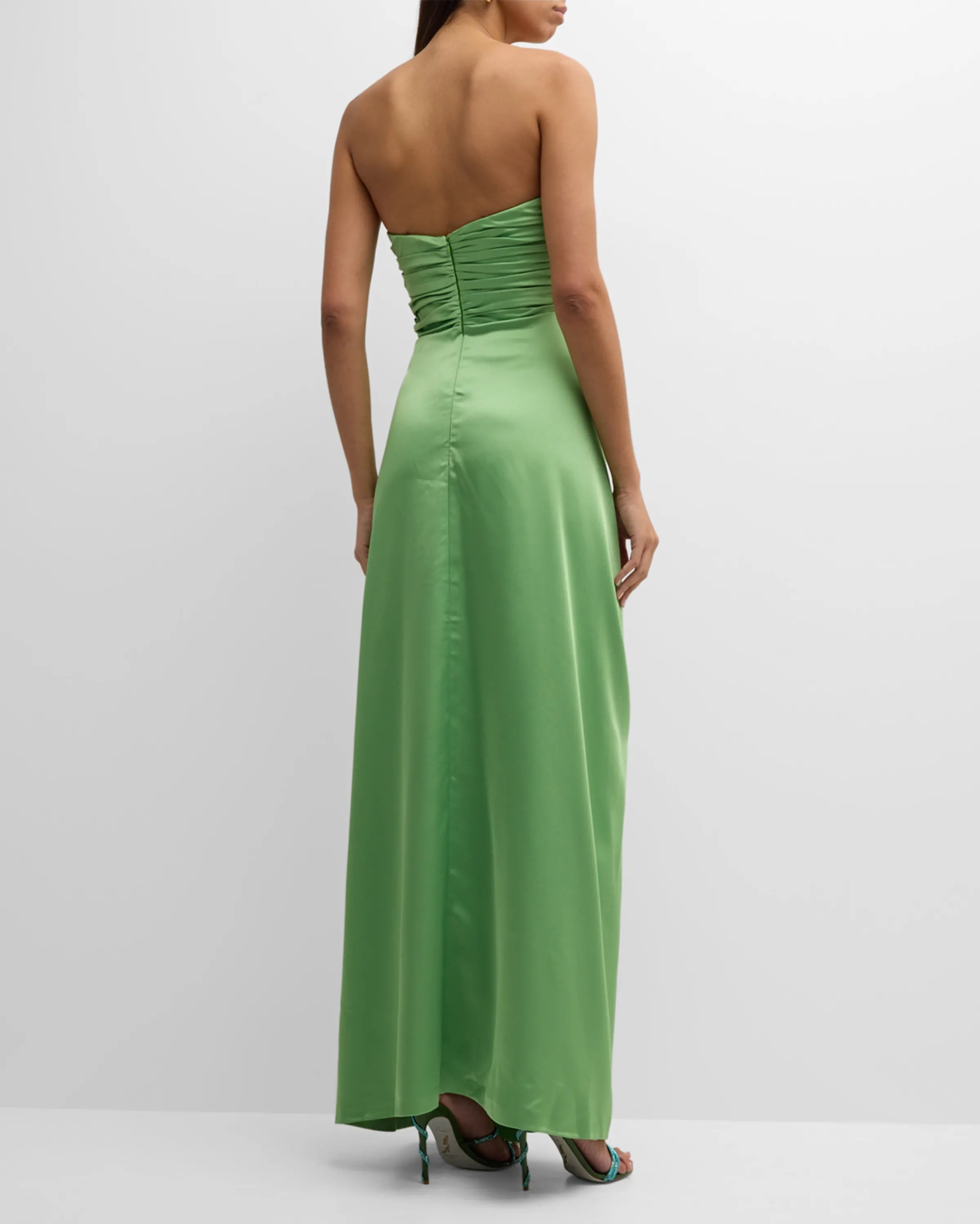 Noble strapless off shoulder pleated side slit prom dress