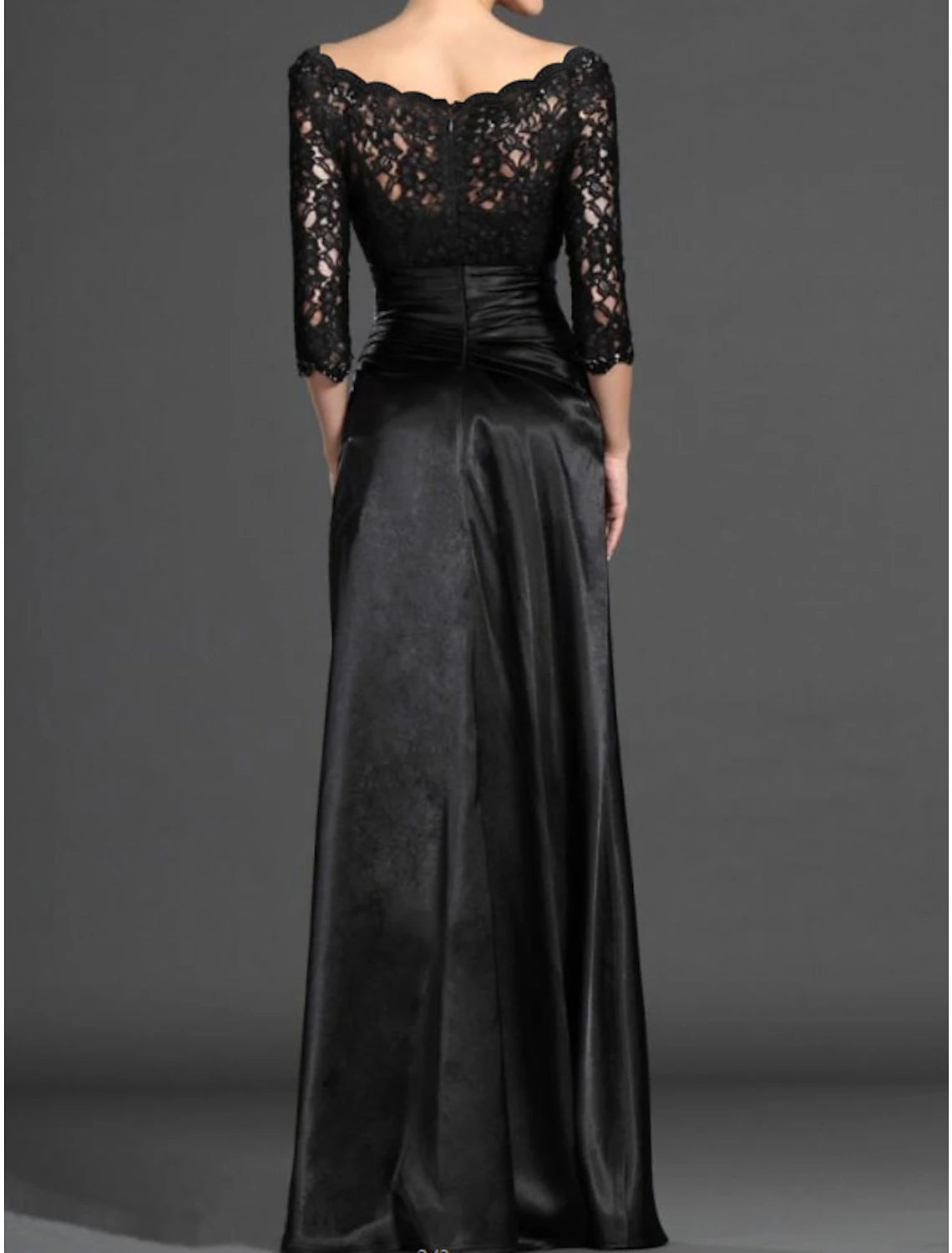 Mermaid / Trumpet Mother of the Bride Dress Elegant Off Shoulder Floor Length Lace  Satin 3/4 Length Sleeve with Pleats Draping