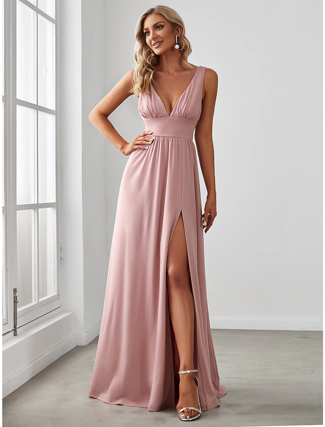 Blushing Pink Chiffon A-Line Floor-Length Bridesmaid Dress