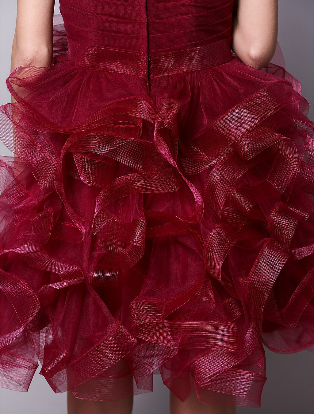Burgundy Satin Strapless Short A-Line Evening Dress