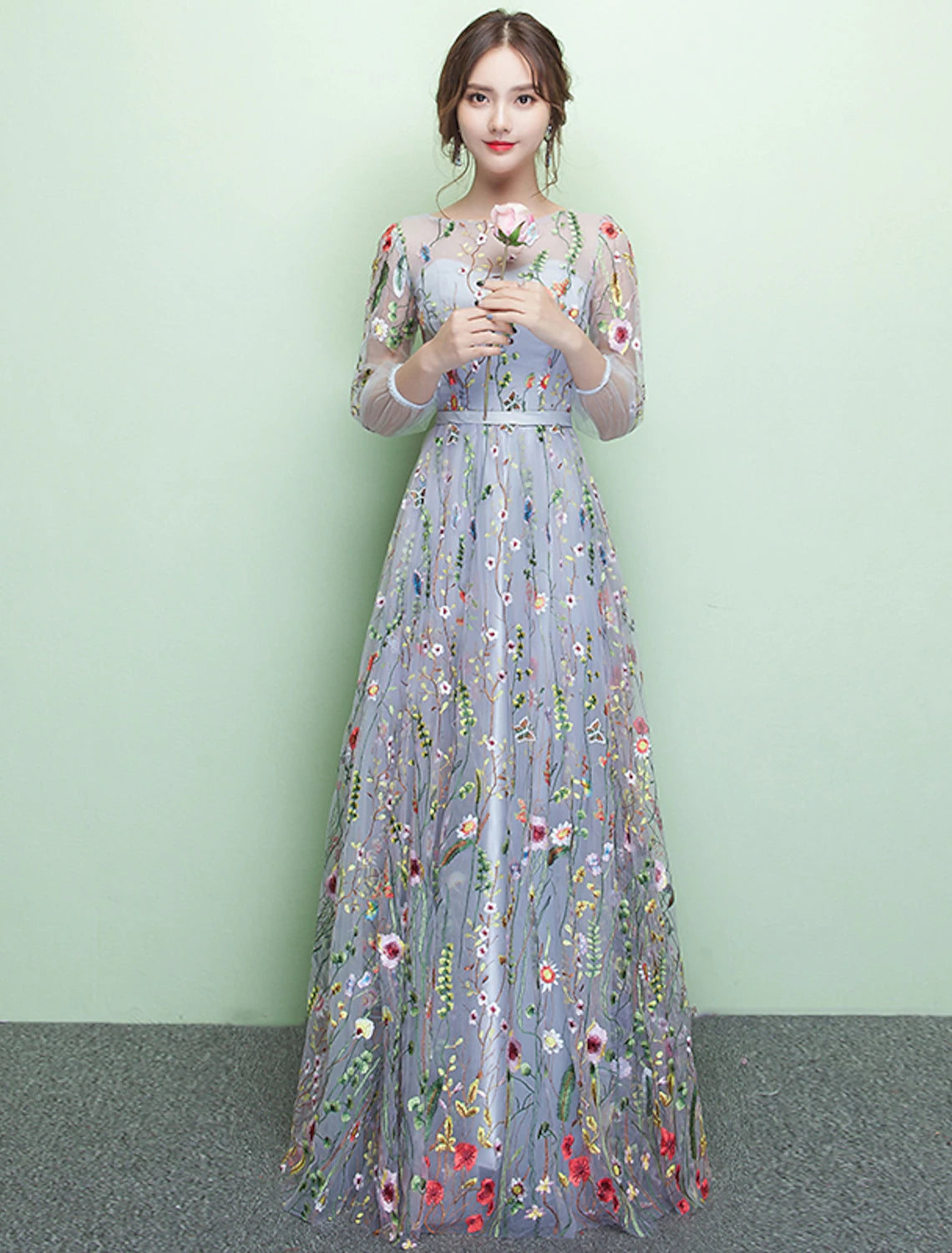 Mist Chiffon A-Line Floor-Length Bridesmaid Dress
