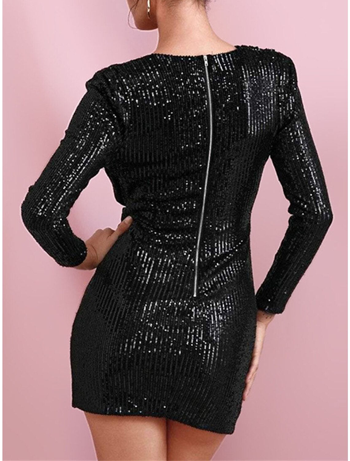 Women's Black Sequin Dress Party Dress Sparkly Dress Little Black Dress Sexy Dress Black Homecoming Dress Mini Dress White Long Sleeve Sparkly Glitter Spring Fall Winter
