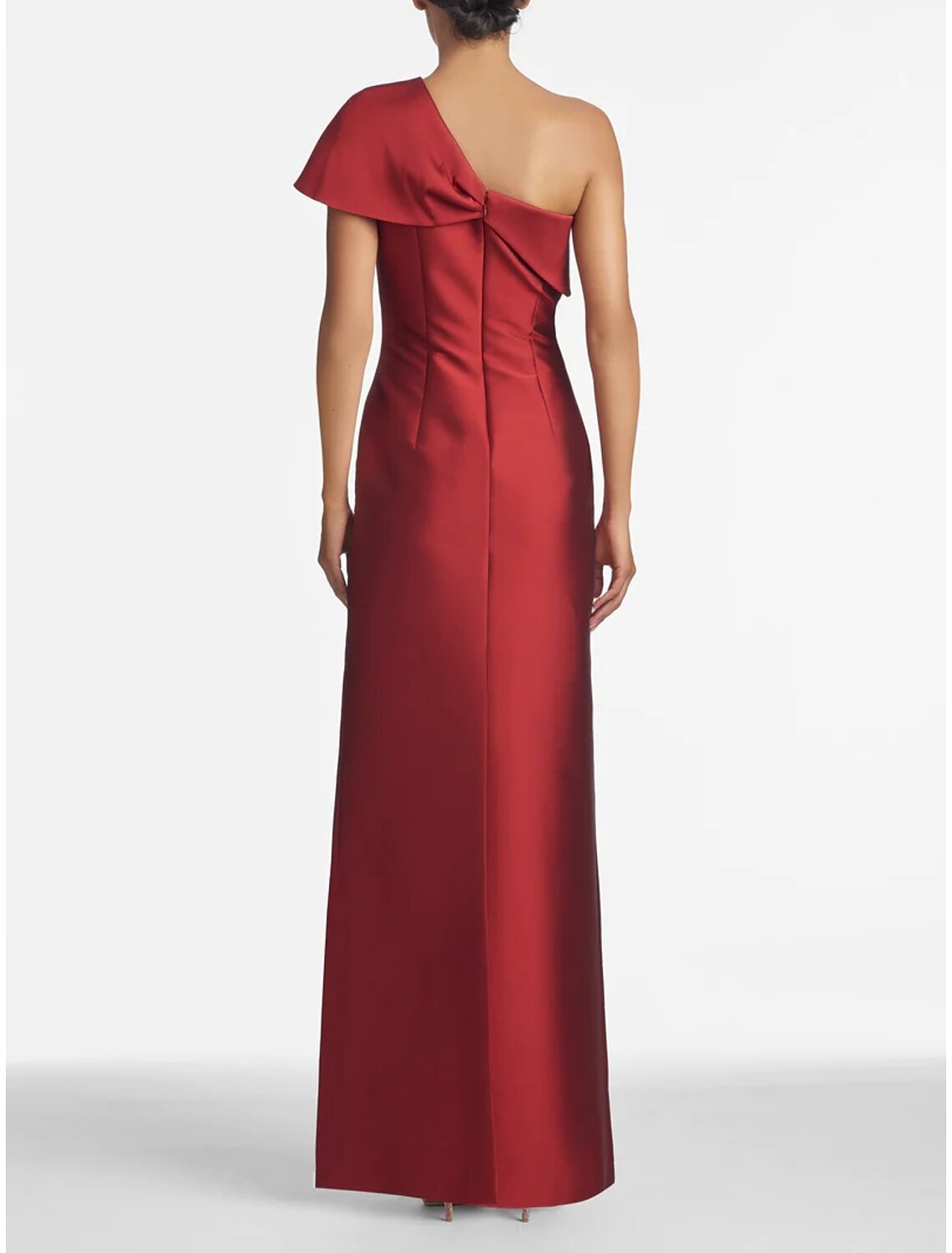 Vestido de noche elegante con corte en forma de columna, para Navidad, formal, largo hasta el suelo, sin mangas, un hombro, de satén con cristales y flores en los hombros.