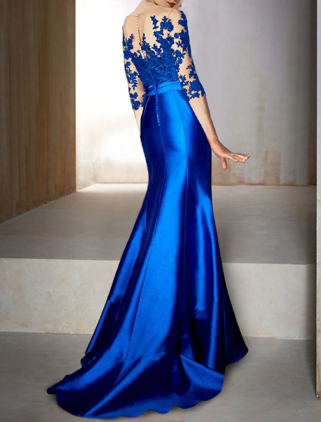 Royal Blue Satin A-Line Floor-Length Evening Dress