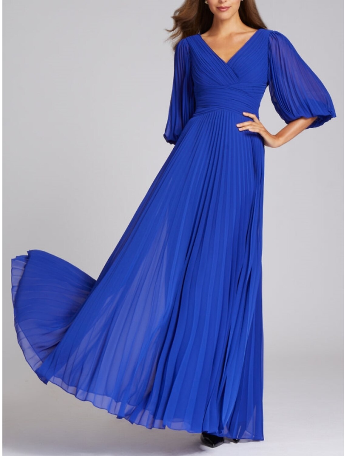 Pink Chiffon A-Line Off-the-Shoulder Floor-Length Evening Dress