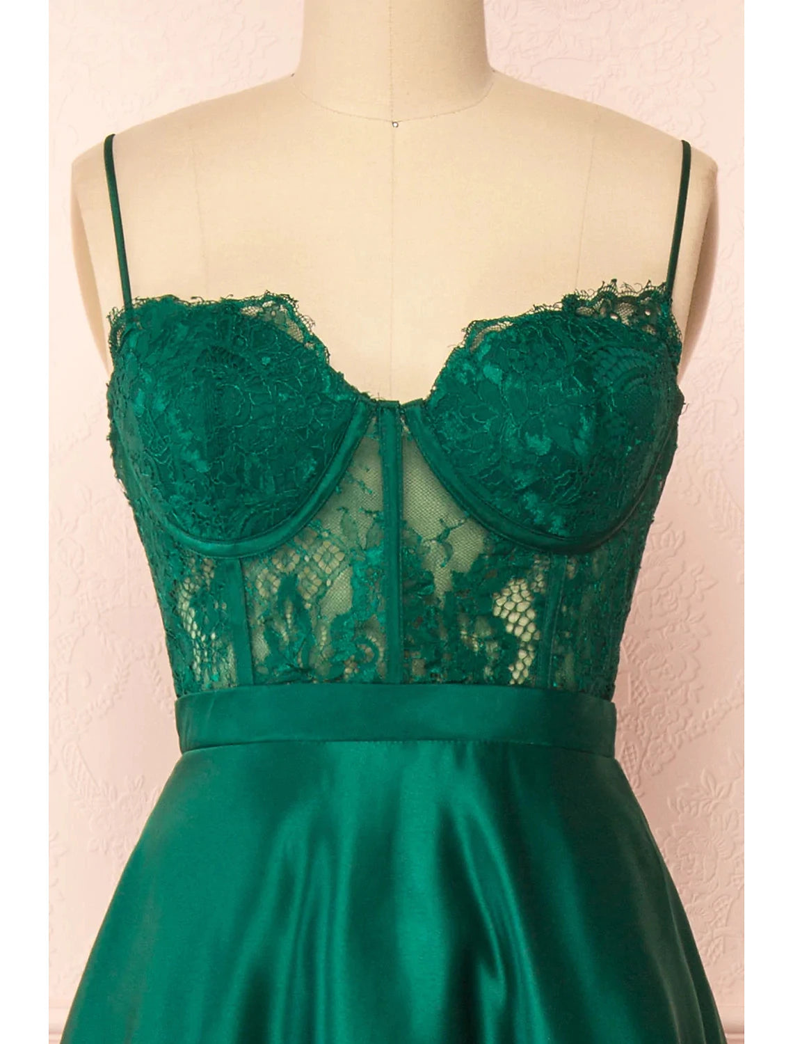 Emerald Satin A-Line Floor-Length Evening Dress