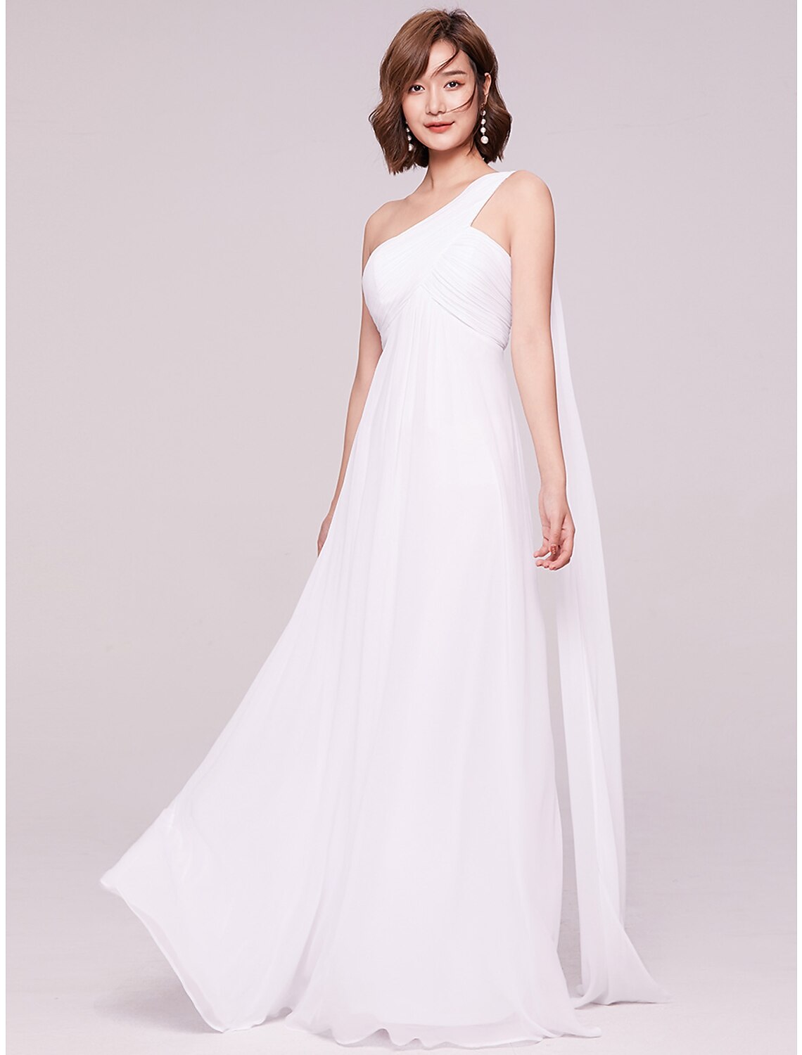 Royal Blue One Shoulder Pleated A-Line Chiffon Floor-Length Bridesmaid Dress