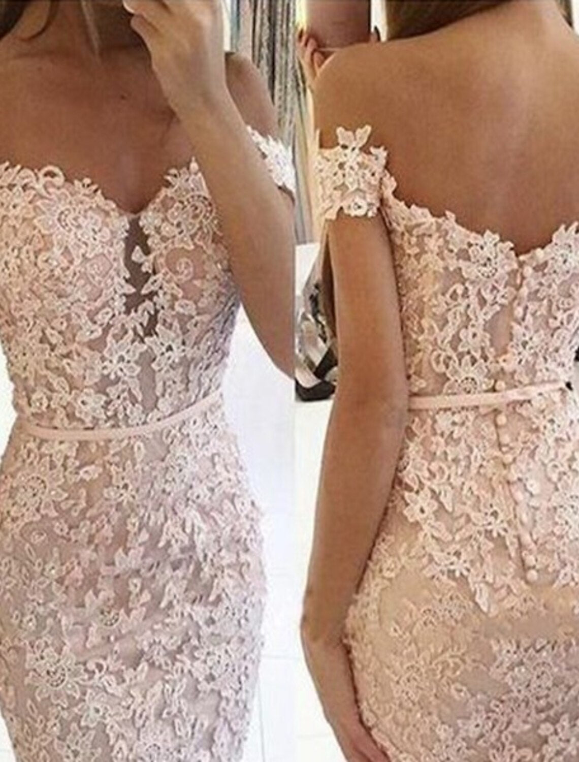 Vestido de cóctel con corte tubo/columna, floral, para fiesta de bienvenida, corto/mini, sin mangas, con hombros descubiertos, para invitadas de boda de otoño, con encaje y apliques