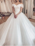 White A-Line Tulle Floor-Length Bridesmaid Dress with Sweetheart Off-the-Shoulder Beaded Bodice
