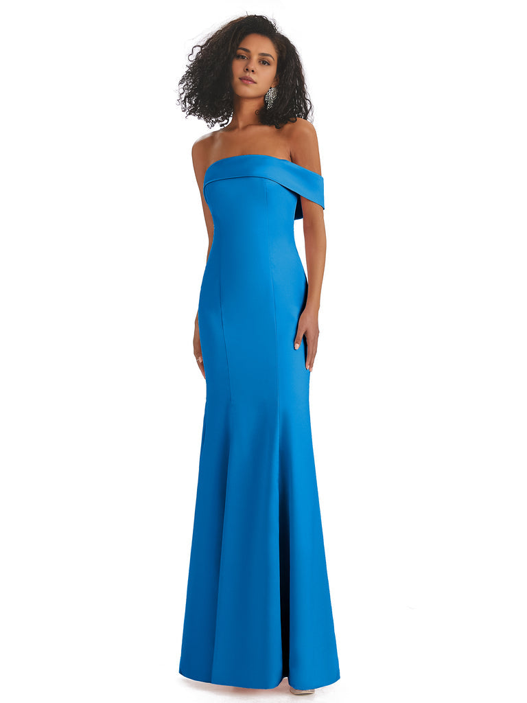 Vestidos de dama de honor de sirena con abertura lateral, sin mangas, de satén suave y sexy, únicos, de un solo hombro