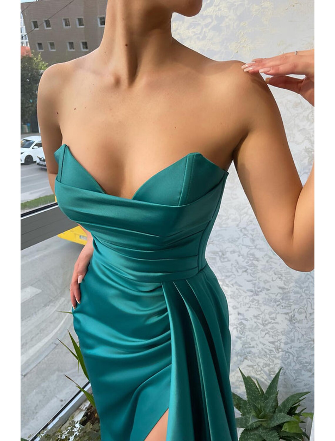 Mermaid Party Dress Evening Gown Sexy Dress Wedding Wedding Reception Court Train Sleeveless Strapless Satin with Ruched Slit 2025