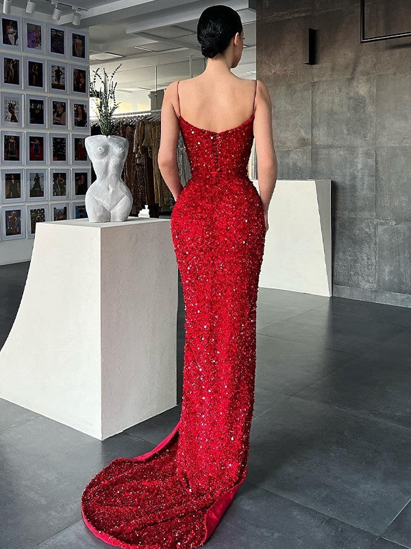 Yellow Sequin Mermaid Prom & Evening Gown with Sweetheart Neckline & High Slit