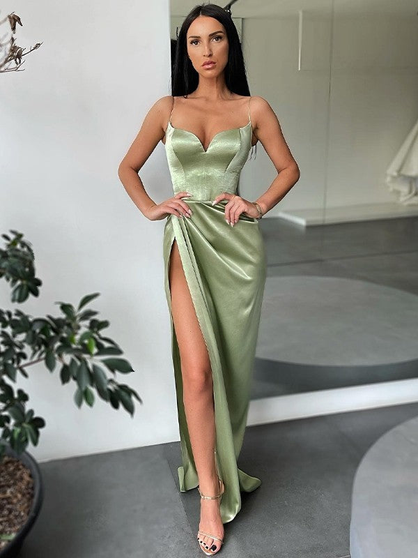 Lavender Satin Sweetheart Sheath Floor-Length Dress with High Slit