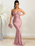 Blushing Pink Satin Mermaid Floor-Length with Twisted Sweetheart Neckline & Criss-Cross Straps