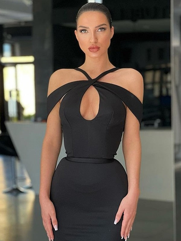 Trumpet/Mermaid  Crepe Ruched Off-the-Shoulder Sleeveless Sweep/Brush Train Dresses