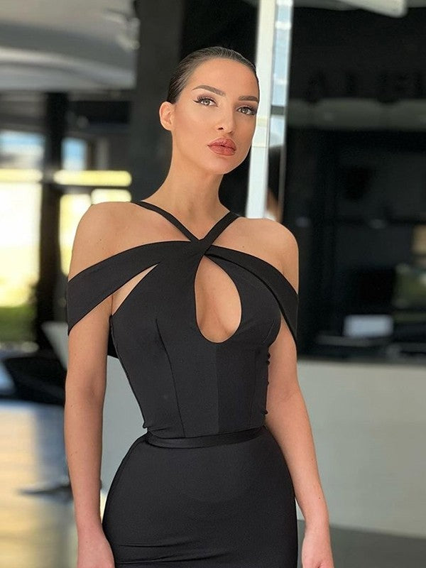 Trumpet/Mermaid  Crepe Ruched Off-the-Shoulder Sleeveless Sweep/Brush Train Dresses