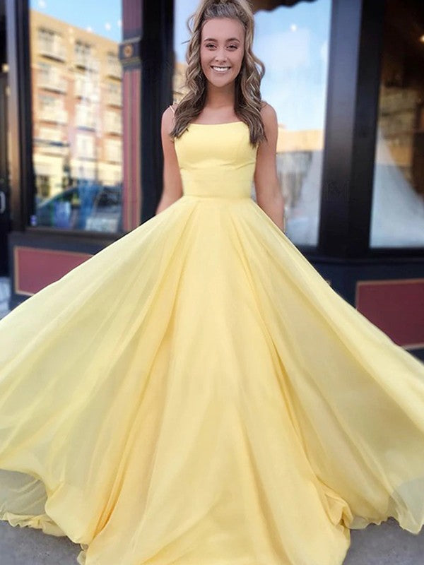 Yellow Chiffon A-Line Floor-Length Dress with Strapless Bodice