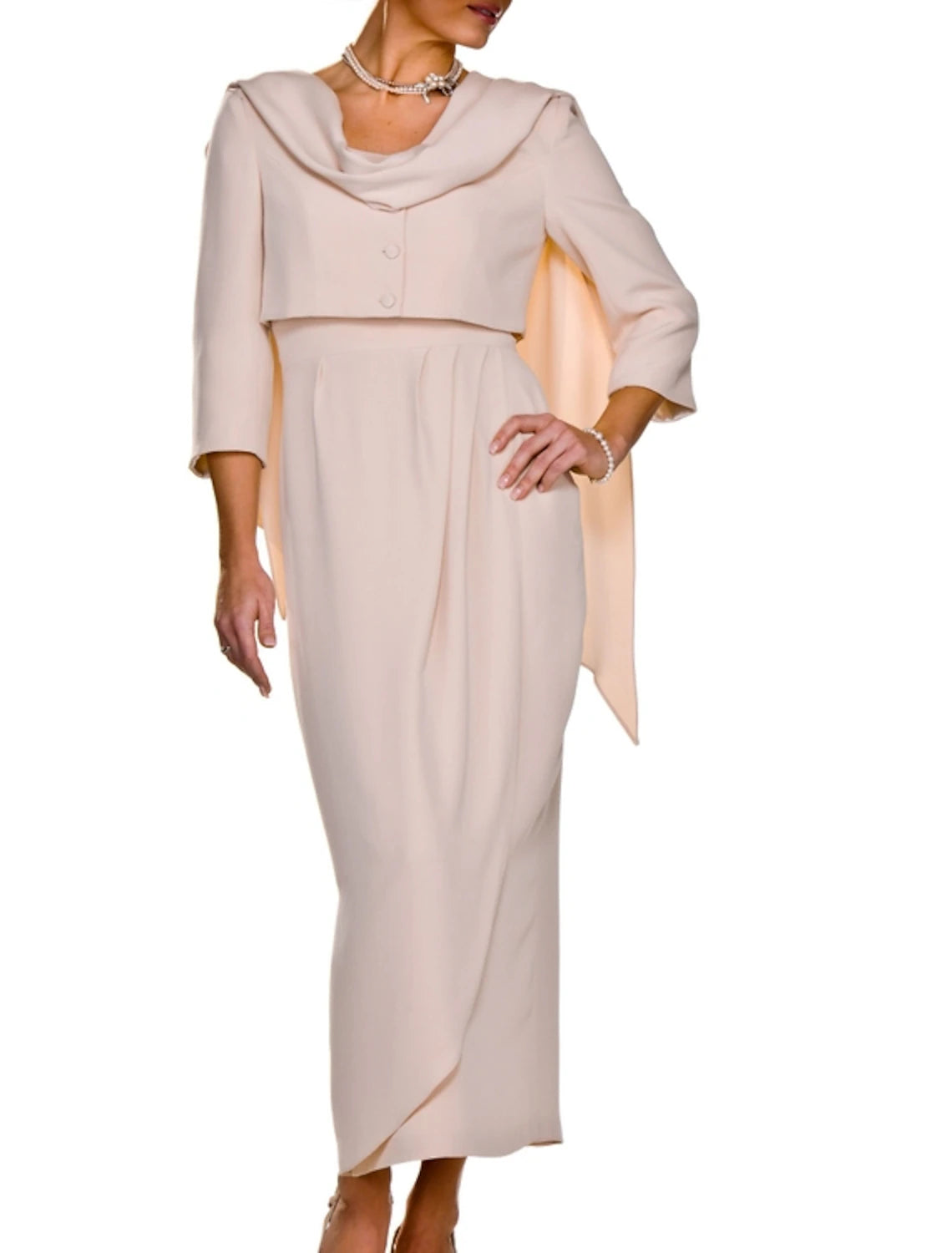 Vestido de dos piezas tipo tubo/columna para madre de la novia, elegante, para invitada de boda, escote cuadrado, largo hasta los tobillos, de tela, sin mangas, chaqueta corta, vestidos con botones y pliegues