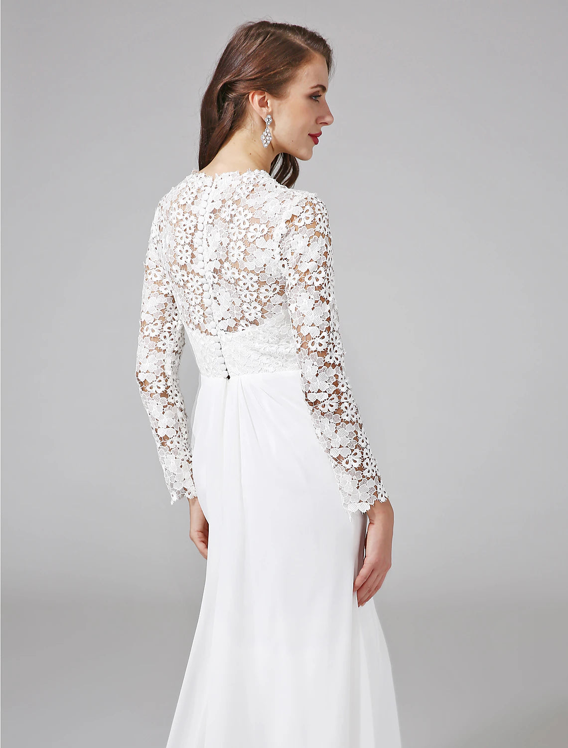 Ivory Lace Sheath/column Floor-Length Bridesmaid Dress with Deep V-Neck & Long Sleeves