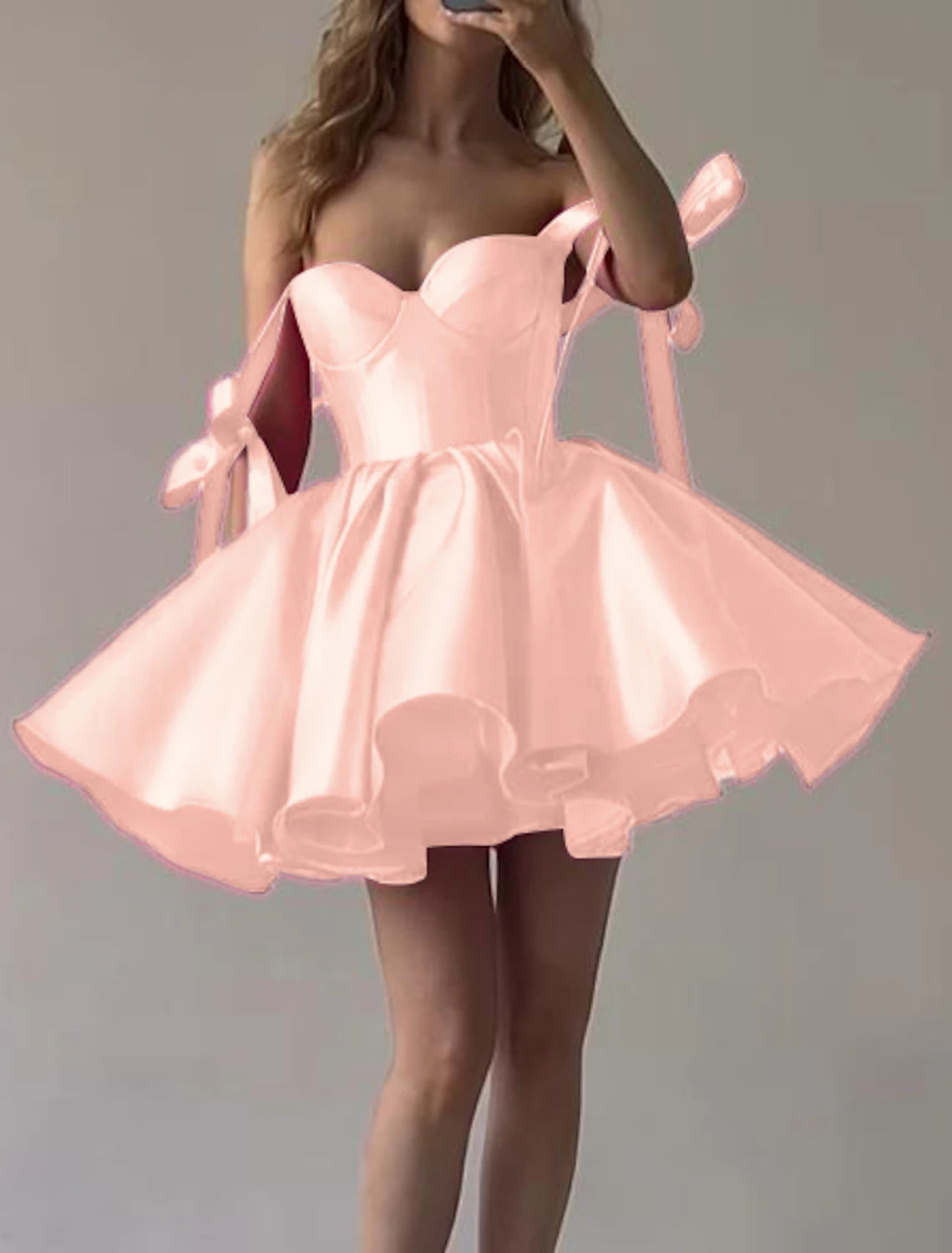 Pink Satin A-Line Short Evening Dress with Sweetheart Neckline & Back Zip