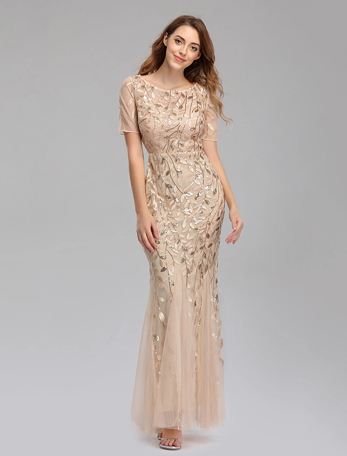 Vestido de sirena, vestido de noche, estilo imperio, vestido formal rojo y verde, largo hasta el suelo, manga corta, cuello joya, vestido de otoño para invitada de boda, tul con bordado