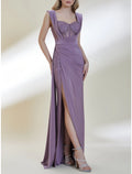 Lavender Sequin Chiffon Floor-Length Evening Dress | Sweetheart Neckline & High Slit