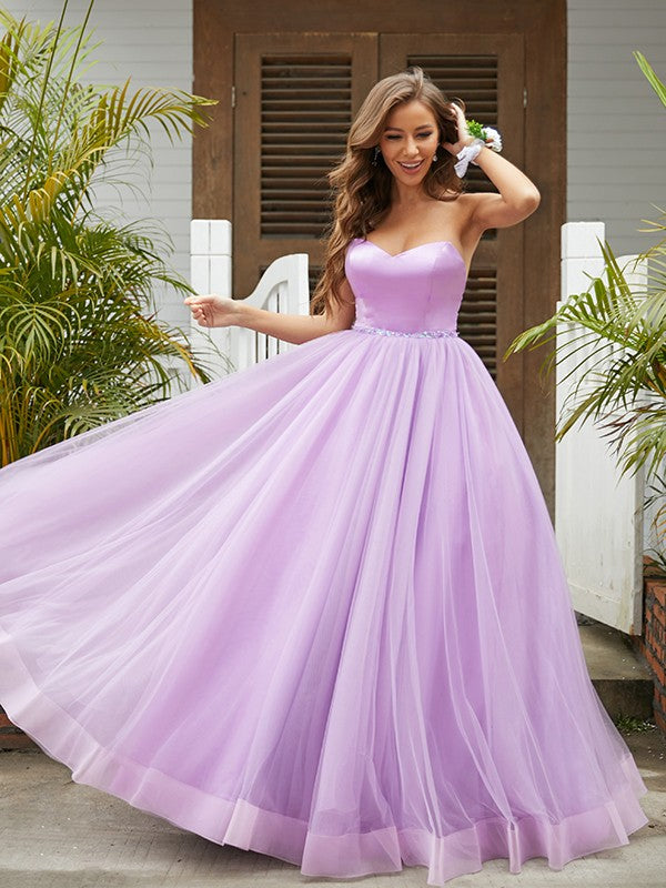 Vestidos de corte A/princesa de tul con volantes, escote corazón, sin mangas y hasta el suelo