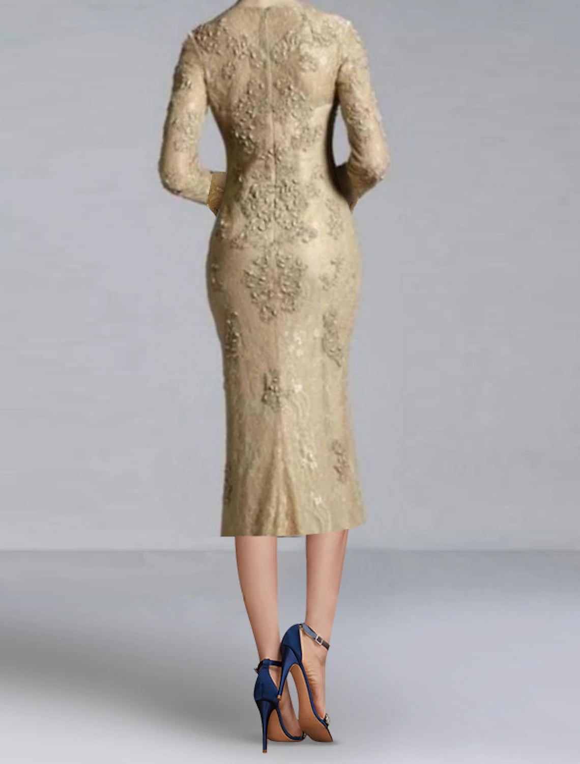 Vestidos de cóctel de tubo/columna, elegantes vestidos de fiesta para bodas, hasta la rodilla, manga larga, cuello joya, para invitados de boda de otoño, encaje con apliques