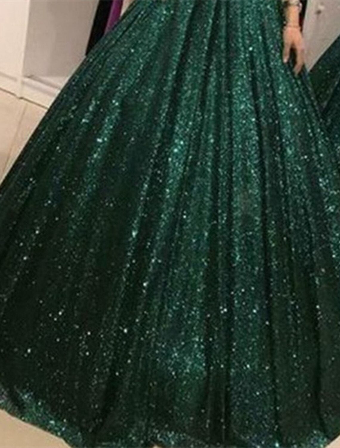 Vestido de fiesta de baile, vestido brillante, fiesta de boda, cumpleaños, largo hasta el suelo, sin mangas, cuello en V, tul con lentejuelas