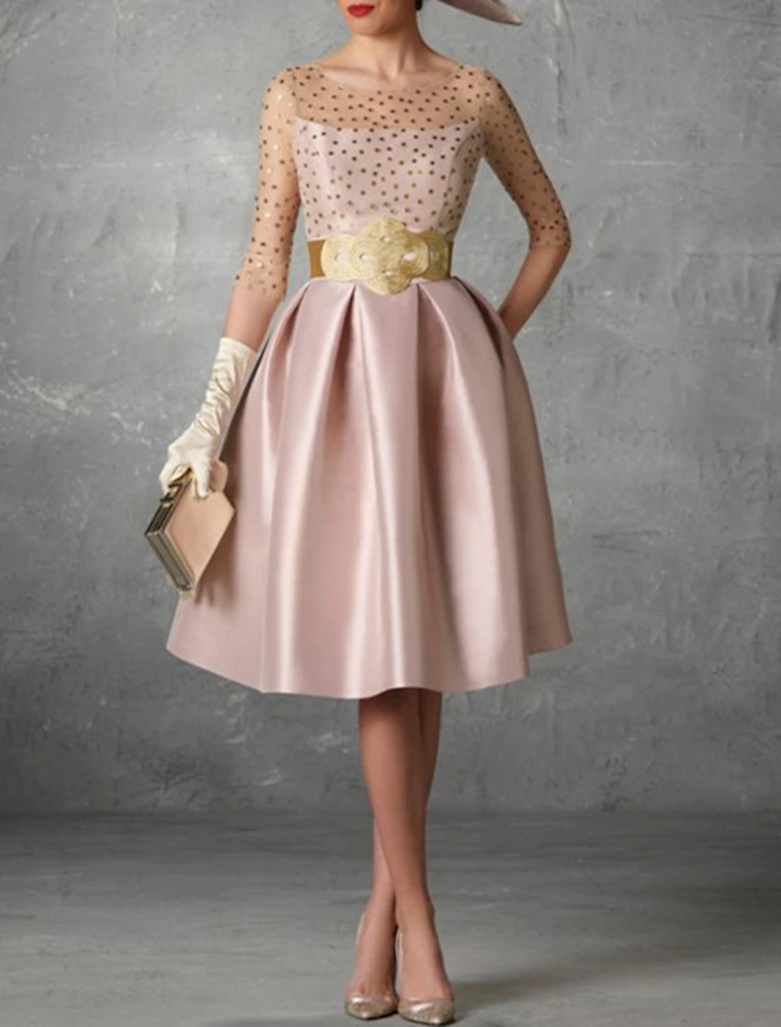 A-Line Cocktail Dresses Elegant Dress Fall Wedding Guest Dress For Mother Knee Length Half Sleeve Jewel Neck Pocket Satin with Buttons Pocket 2025