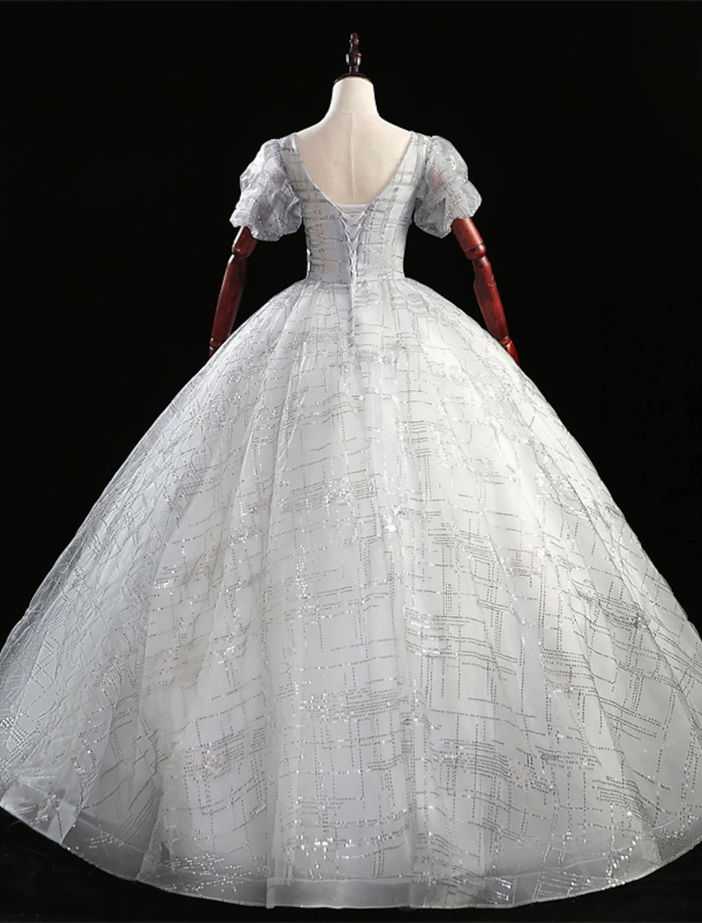 Abiti da ballo Quinceanera, abiti da principessa, abiti da spettacolo Quinceanera, lunghezza pavimento, maniche corte, scollo a V, poliestere con perline